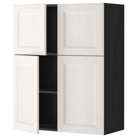 Навесной шкаф с полками, 4 дверцы МЕТОД, черный, Лаксарби белый (80x100 см)