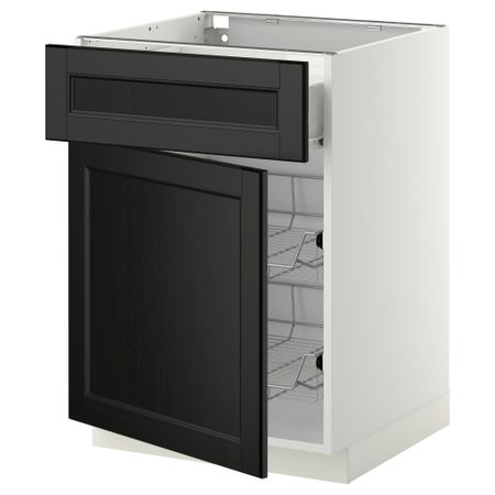 Напольный шкаф с проволочной корзиной, ящиком, дверью МЕТОД / ФОРВАРА, белый, Лаксарби черно-коричневый