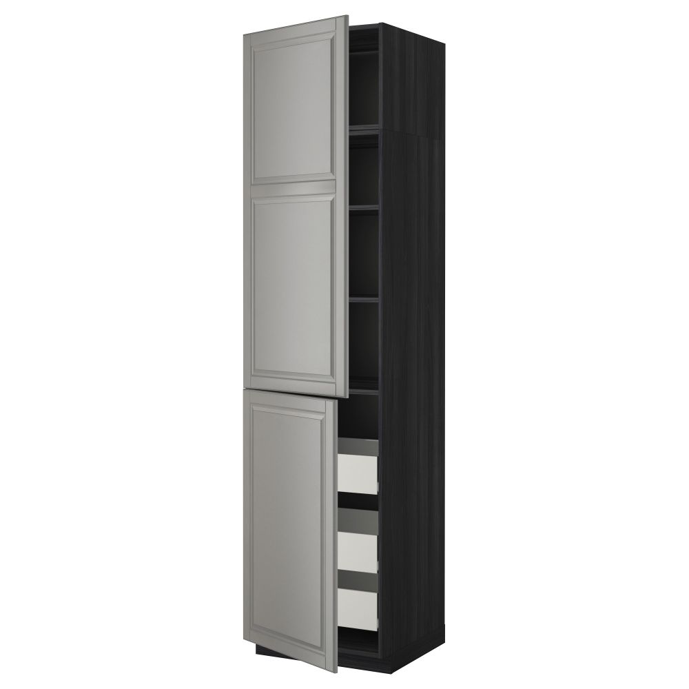 Высокий шкаф + полки, 3 ящика, 2 дверцы МЕТОД / ФОРВАРА, черный, Будбин серый - фото 1