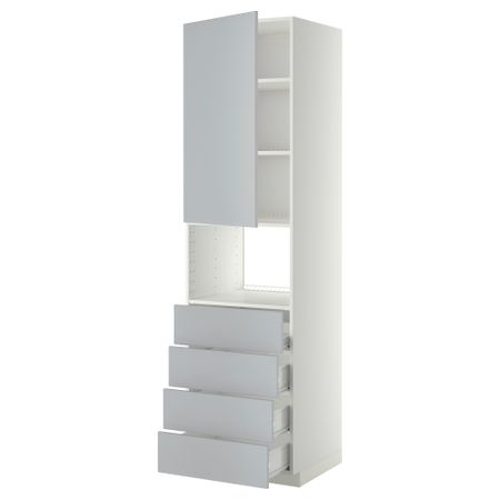 Высокий шкаф для духовки, дверца, 4 ящика МЕТОД / ФОРВАРА, белый, Веддинге серый