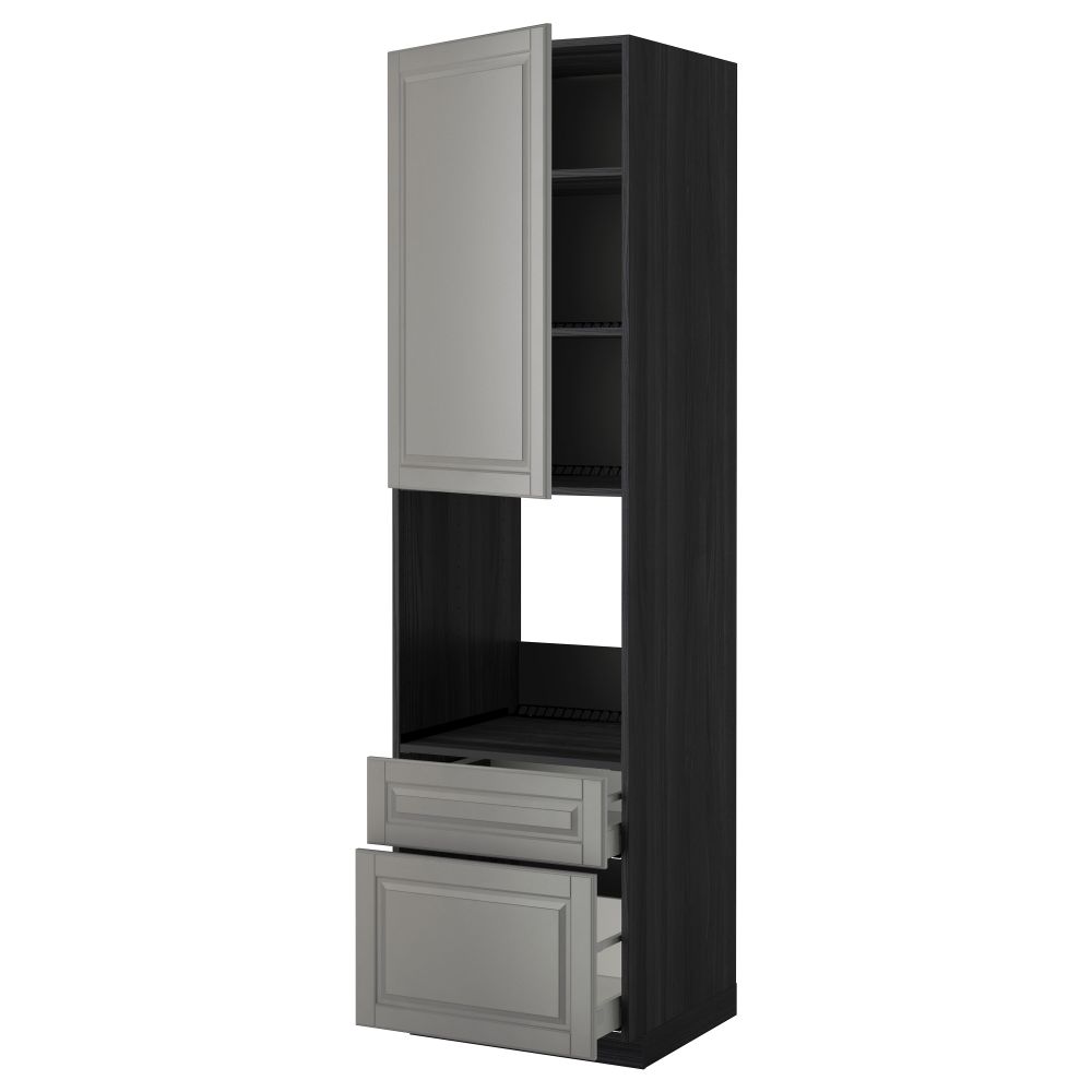 Высокий шкаф для духовки + дверь, 2 ящика МЕТОД / МАКСИМЕРА, черный, Будбин серый - фото 1