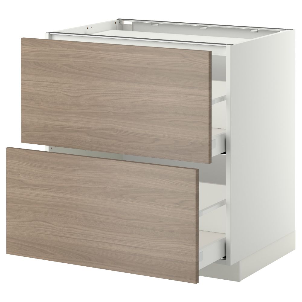 Напольный шкаф, 2 фронтальных панели, 3 ящика МЕТОД / МАКСИМЕРА, белый, Брокхульт светло-серый - фото 1