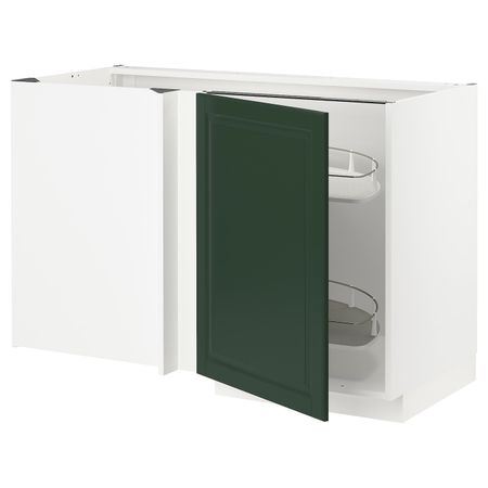 Угловой напольный шкаф с выдвижной секц, белый/Будбин темно-зеленый 128x68 см IKEA METOD МЕТОД 293.121.76