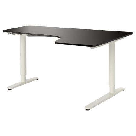 Угловой письменный стол правосторонний, трансформатор БЕКАНТ, черно-коричневый, белый (160x110 см)