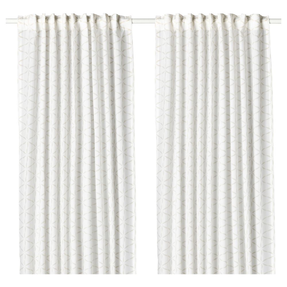 Гардины, 1 пара ФЬЕЛЛЬБИНКА, белый, светло-бежевый (145x300 см) - фото 1