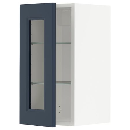 Навесной шкаф/полки/стеклян дверца, белый Акстад/матовая поверхность синий 30x60 см IKEA METOD МЕТОД 894.020.27
