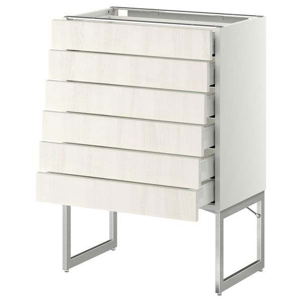 Напольный шкаф 6 фронтальных панелей, 6 нижних ящиков МЕТОД / МАКСИМЕРА, белый, Росдаль белый - схема-чертеж с размерами