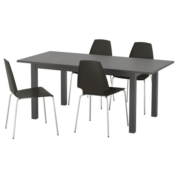 Стол и 4 стула БЬЮРСТА / ВИЛЬМАР, коричнево-чёрный (140 см) - фото 1