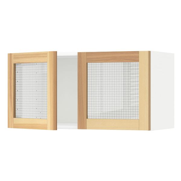 Навесной шкаф с 2 стеклянная дверями, белый/Торхэмн ясень 80x40 см IKEA METOD МЕТОД 892.259.30 - фото 1