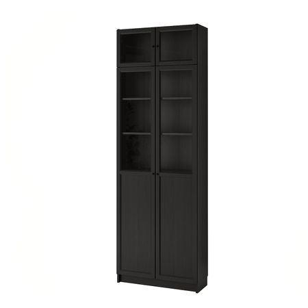 Стеллаж с верхними полками/дверьми, черно-коричневый 80x30x237 см IKEA BILLY БИЛЛИ 792.873.39