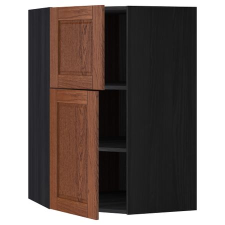 Угловой навесной шкаф + полки, 2 дверцы МЕТОД, черный, Филипстад коричневый (68x100 см)