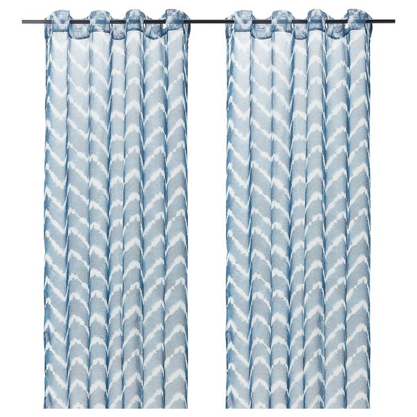 Гардины, 2 шт., синий-белый 145x300 см IKEA SAGALILL САГАЛИЛЛЬ 704.647.89 - фото 1