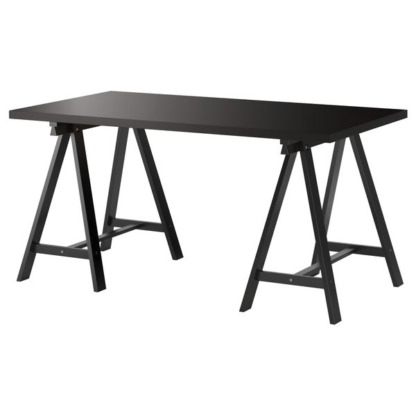Стол ЛИННМОН / ОДВАЛЬД, черно-коричневый, черный (150x75 см) - фото 1