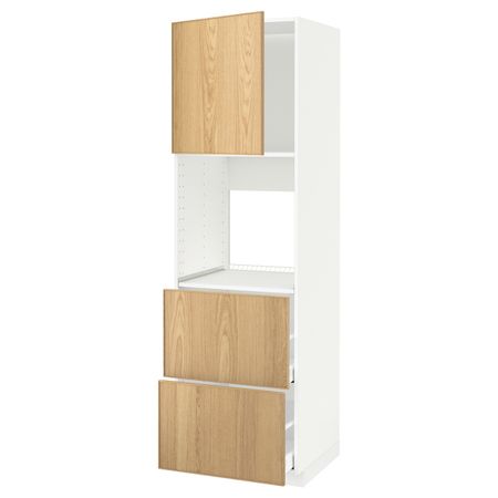 Высокий шкаф для духовки + дверца, 2 форнтальных, 2 высоких ящ, белый/Экестад дуб 60x60x200 см IKEA METOD МЕТОД / MAXIMERA