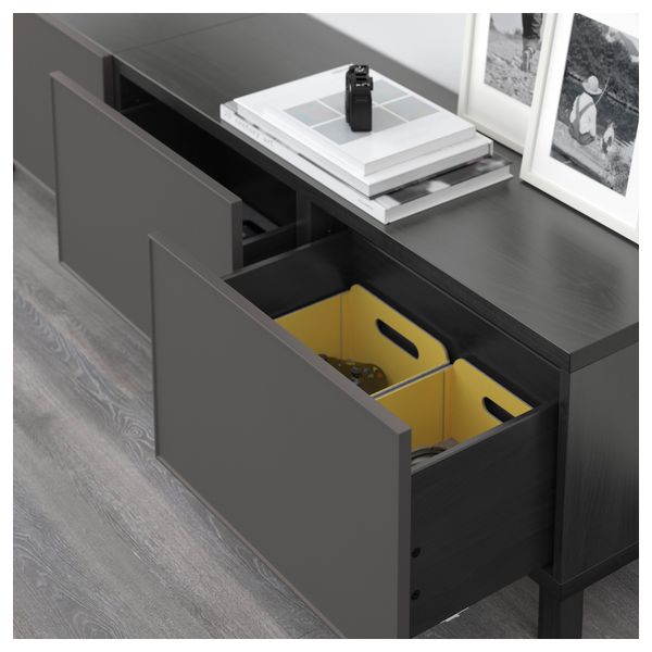 Комбинация для хранения с ящиками БЕСТО, черно-коричневый, Грундсвикен темно-серый (180x40x48 см) - схема-чертеж с размерами