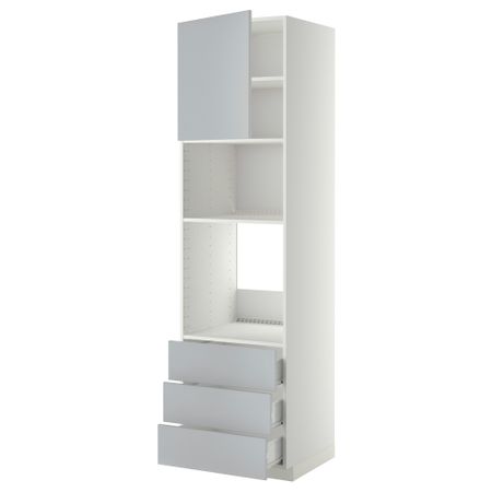 Высокий шкаф для духовки/СВЧ дверца, 3 ящика МЕТОД / ФОРВАРА, белый, Веддинге серый