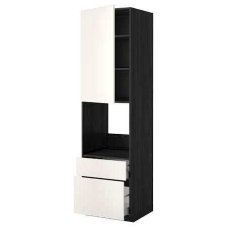 Высокий шкаф для духовки + дверь, 2 ящика МЕТОД / МАКСИМЕРА, черный, Веддинге белый