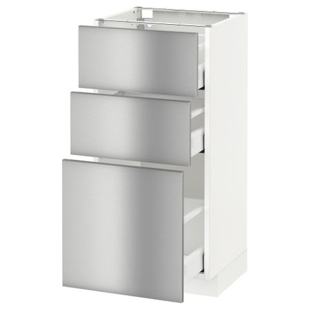 Напольный шкаф с 3 ящиками МЕТОД / МАКСИМЕРА, белый, Гревста нержавеющ сталь