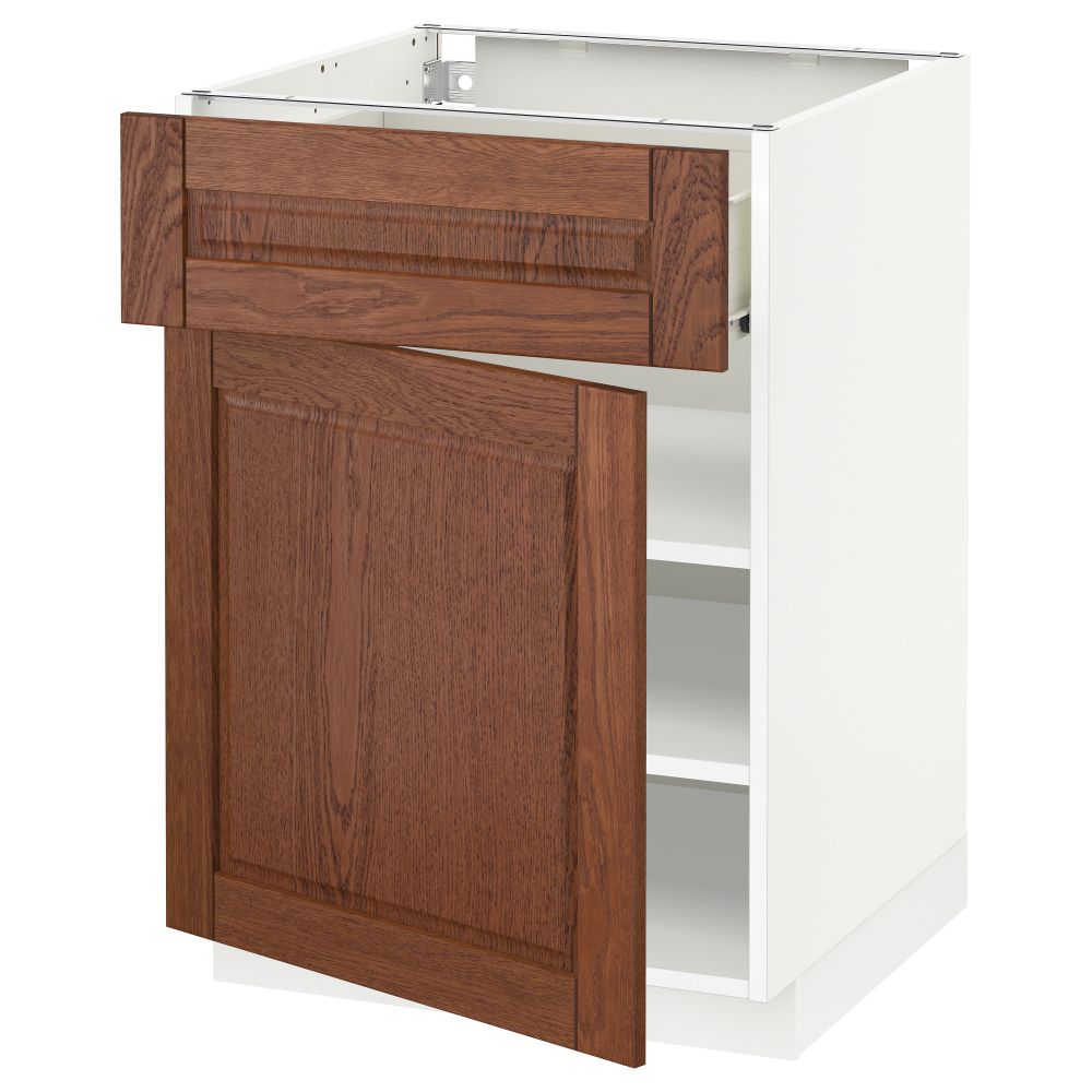 Напольный шкаф с ящиком, дверью МЕТОД / ФОРВАРА, белый, Филипстад коричневый - схема-чертеж с размерами