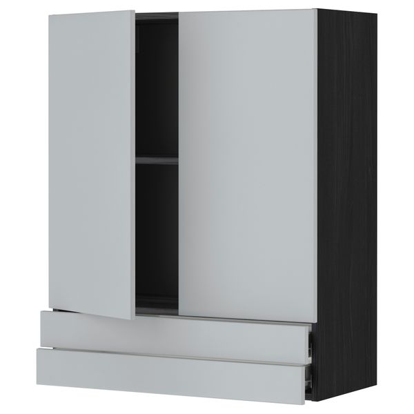 Навесной шкаф, 2 дверцы, 2 ящика МЕТОД / ФОРВАРА, черный, Веддинге серый - фото 1