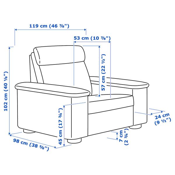 Кресло, Гранн/Бумстад золотисто-коричневый IKEA LIDHULT ЛИДГУЛЬТ 292.570.52 - схема-чертеж с размерами