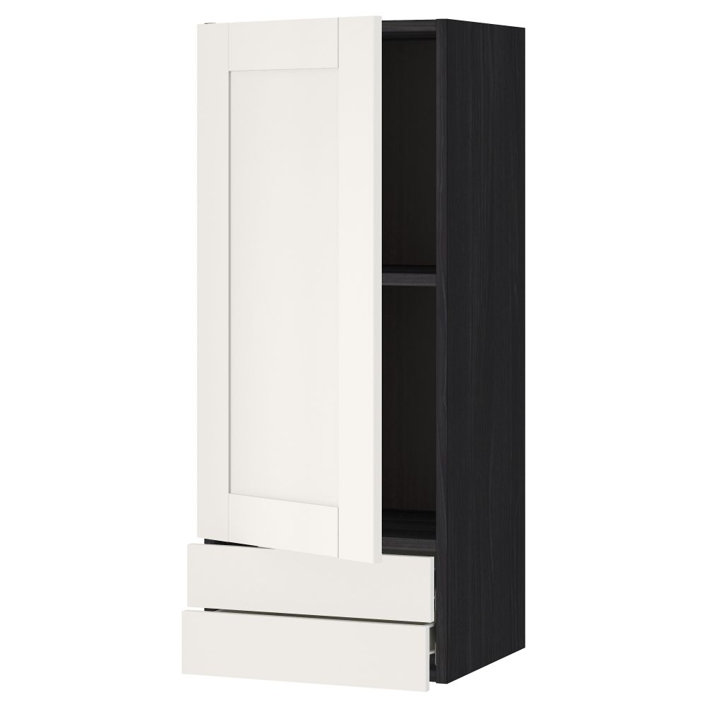 Навесной шкаф с дверцей, 2 ящика МЕТОД / ФОРВАРА, черный, Сэведаль белый - схема-чертеж с размерами