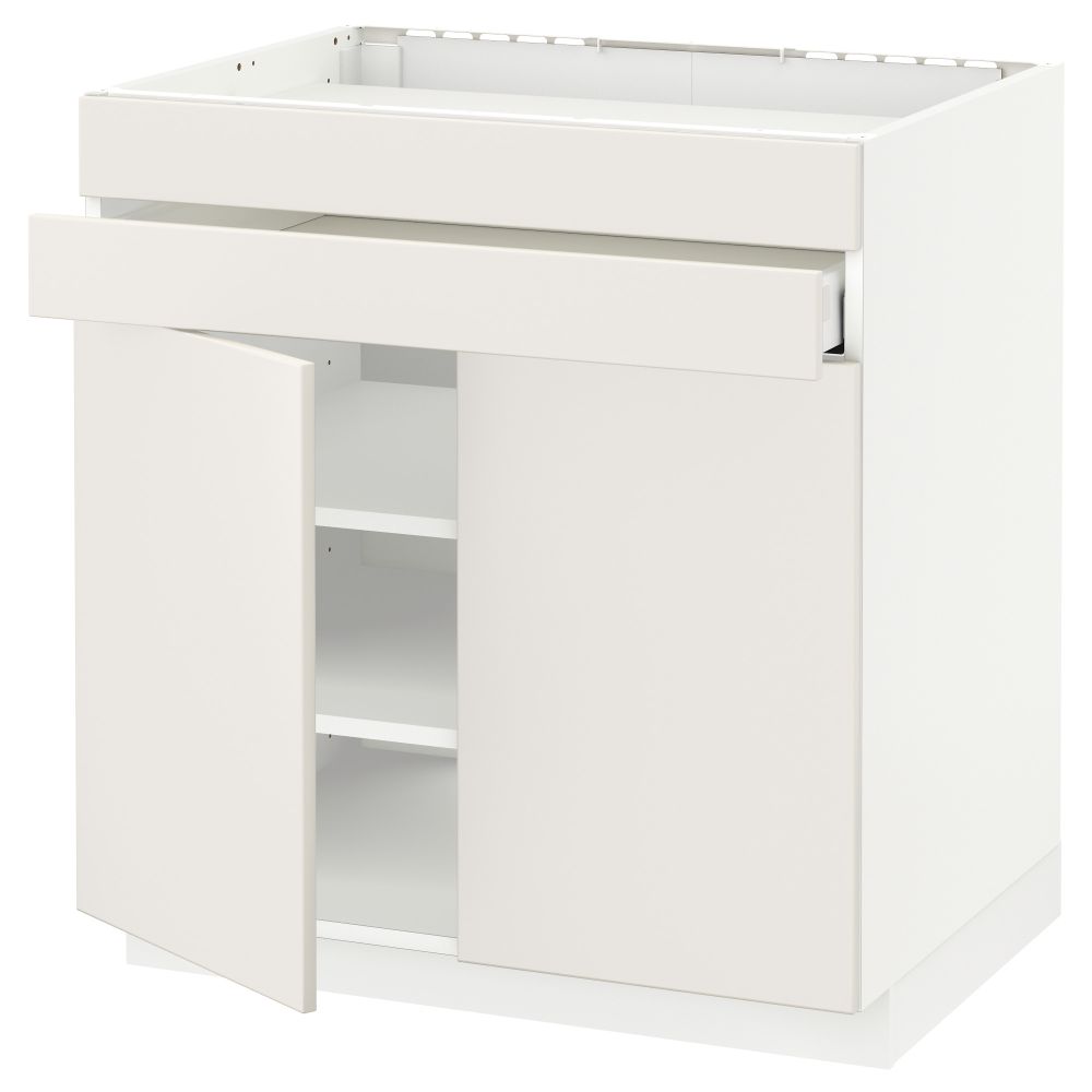 Напольный шкаф для варочной панели, 2 ящика, 2 фасада, 1 ящик МЕТОД / МАКСИМЕРА, белый, Веддинге белый (80x60 см) - схема-чертеж с размерами