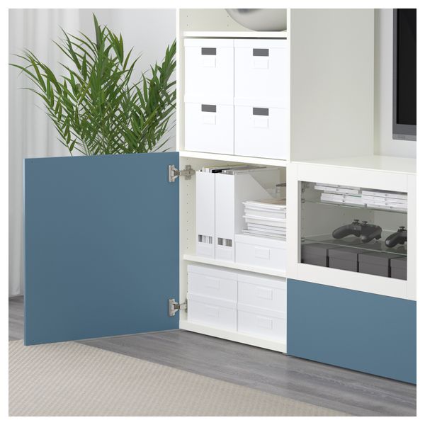 Шкаф для ТВ, комбинированный, стекляные дверцы БЕСТО, белый Вальвикен, темно-синий прозрачное стекло (240x40x230 см) - фото 3