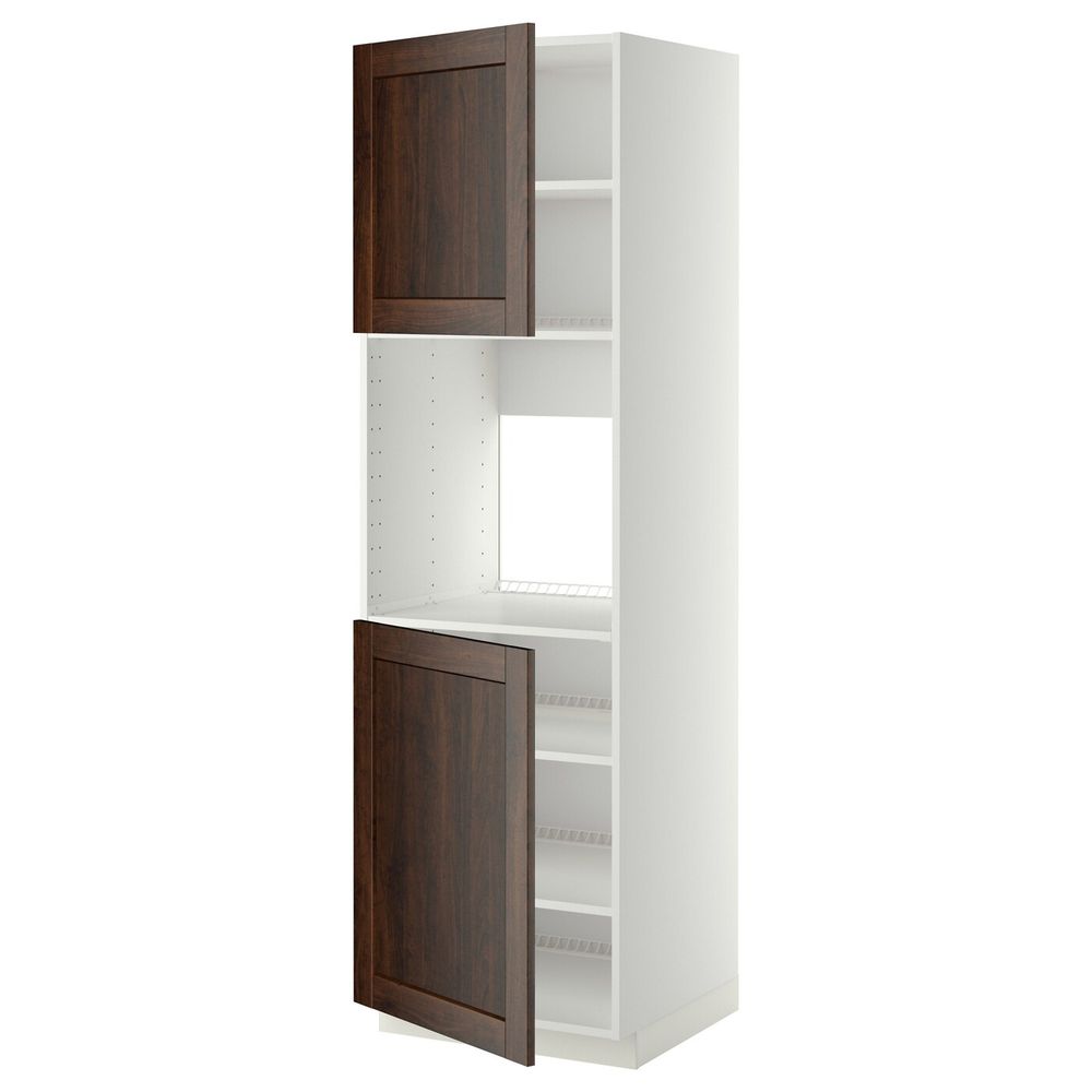 Высокий шкаф для духовки/2дверцы/полки, белый/Эдсерум коричневый 60x60x200 см IKEA METOD МЕТОД 392.264.18 - схема-чертеж с размерами