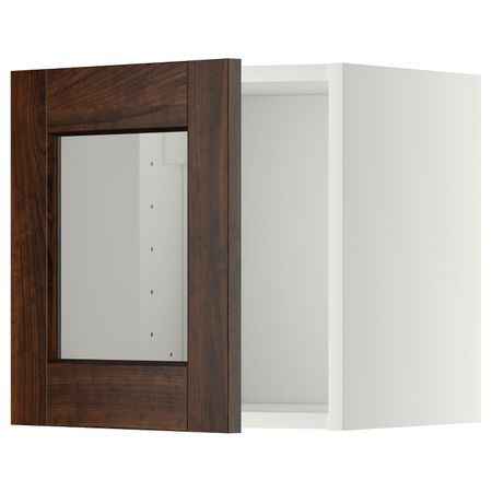 Навесной шкаф со стеклянной дверью, белый/Эдсерум коричневый 40x40 см IKEA METOD МЕТОД 092.267.78