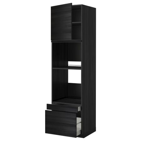 Высокий шкаф для духовки комбинированный, духовка + дверца, 2 ящика МЕТОД / МАКСИМЕРА, черный, Тингсрид черный