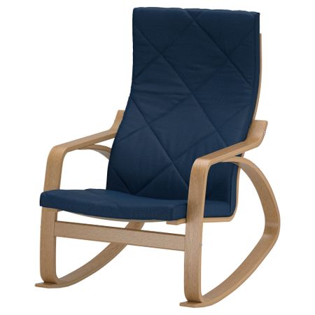 Кресло-качалка ПОЭНГ, дубовый шпон, Эдум темно-синий