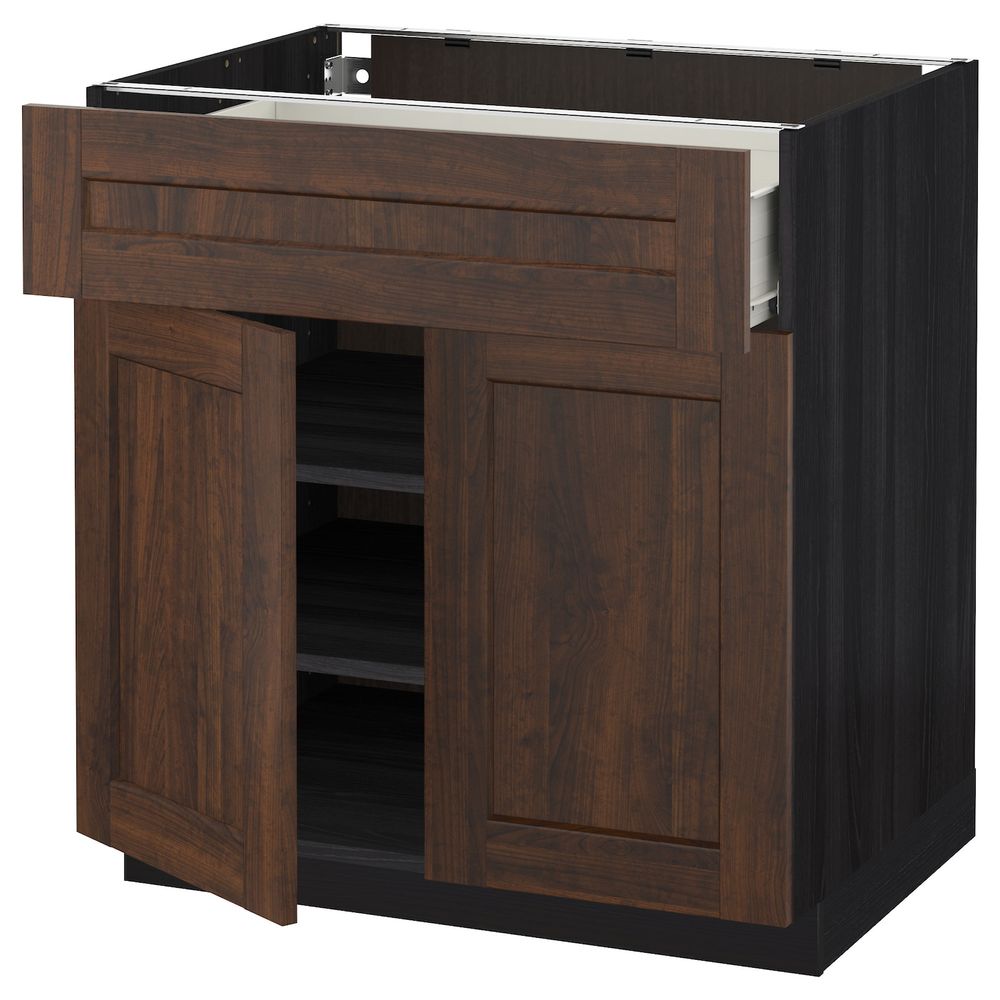 Напольный шкаф + ящик/2дверцы, черный/Эдсерум коричневый 80x60 см IKEA МЕТОД / ФОРВАРА 792.617.54 - схема-чертеж с размерами