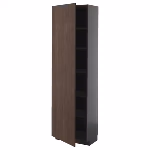 METOD Высокий шкаф с полками - черно-серый/Sinarp коричневый 60x37x200 см - фото 1
