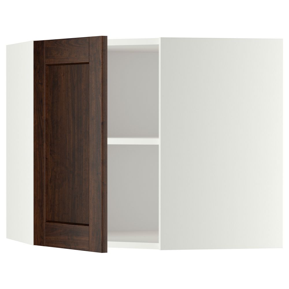 Угловой навесной шкаф с полками МЕТОД, белый, Эдсерум коричневый - схема-чертеж с размерами