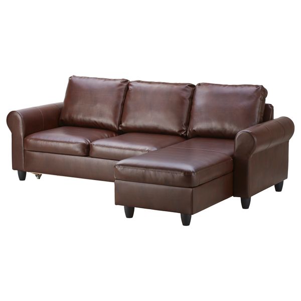 Диван-кровать с козеткой ФИКСХУЛЬТ, Раггиг темно-коричневый, под мрамор - фото 2