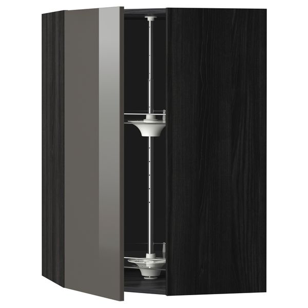 Угловой навесной шкаф с вращающейся секцией МЕТОД, черный, Рингульт серый - схема-чертеж с размерами