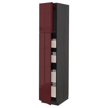 Высокий шкаф/2дверцы/4ящика, черный Калларп/глянцевый темный красно-коричневый 40x60x200 см IKEA МЕТОД / ФОРВАРА 993.281.93