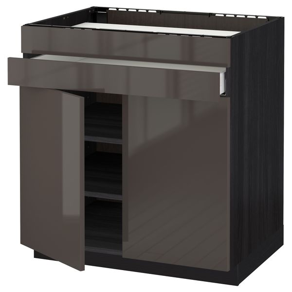 Напольный шкаф для варочной панели, 2 ящика, 2 фасада, 1 ящик МЕТОД / МАКСИМЕРА, черный, Рингульт серый (80x60 см) - схема-чертеж с размерами