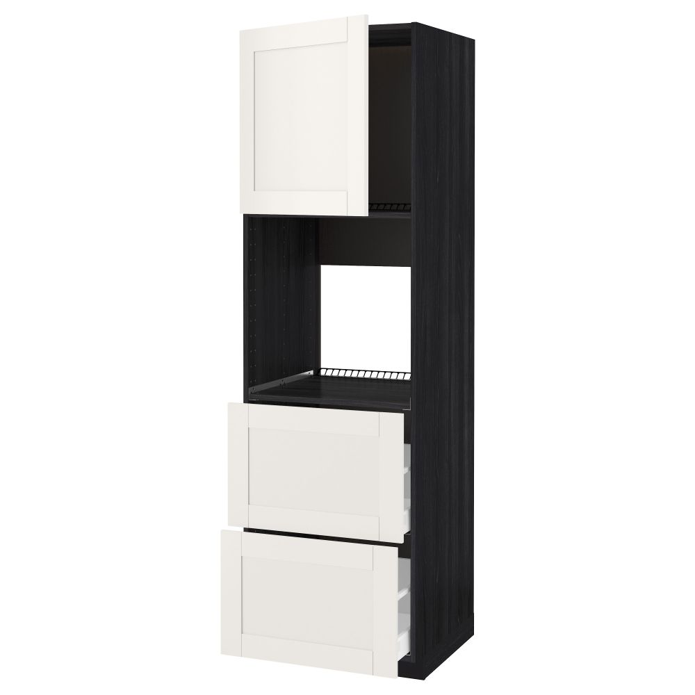 Высокий шкаф для духовки + дверца, 2 форнтальных, 2 высоких ящик МЕТОД / МАКСИМЕРА, черный, Сэведаль белый - схема-чертеж с размерами