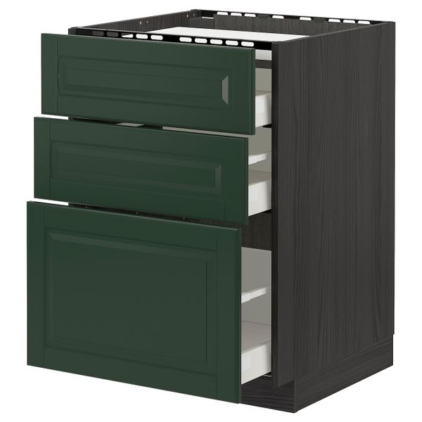 Напольный шкаф, 3 фронтальных панели/3ящика, черный/Будбин темно-зеленый 60x60 см IKEA МЕТОД / МАКСИМЕРА 093.134.50 - схема-чертеж с размерами