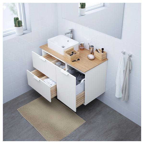 Шкаф с раковиной 45x32 см ГОДМОРГОН/ТОЛКЕН / ХОРВИК, белый, бамбук (102x49x72 см) - фото 2