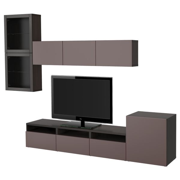 Шкаф для ТВ, комбинированный, стекляные дверцы БЕСТО, черно-коричневый, Вальвикен темно-коричневый, прозрачное стекло - фото 1