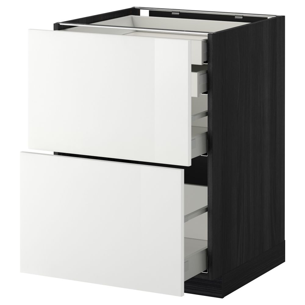 Напольный шкаф 2 фронтальные панели, 2 нижних, 1 средний, 1 высокий ящик МЕТОД / МАКСИМЕРА, черный, Рингульт белый - фото 1
