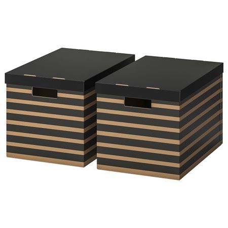 Коробка с крышкой, черный-естественный 56x37x36 см IKEA PINGLA ПИНГЛА 403.889.14