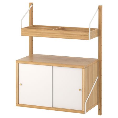 Комбинация для хранения, бамбук, белый 66x35x93 см IKEA СВАЛЬНЭС 392.051.71