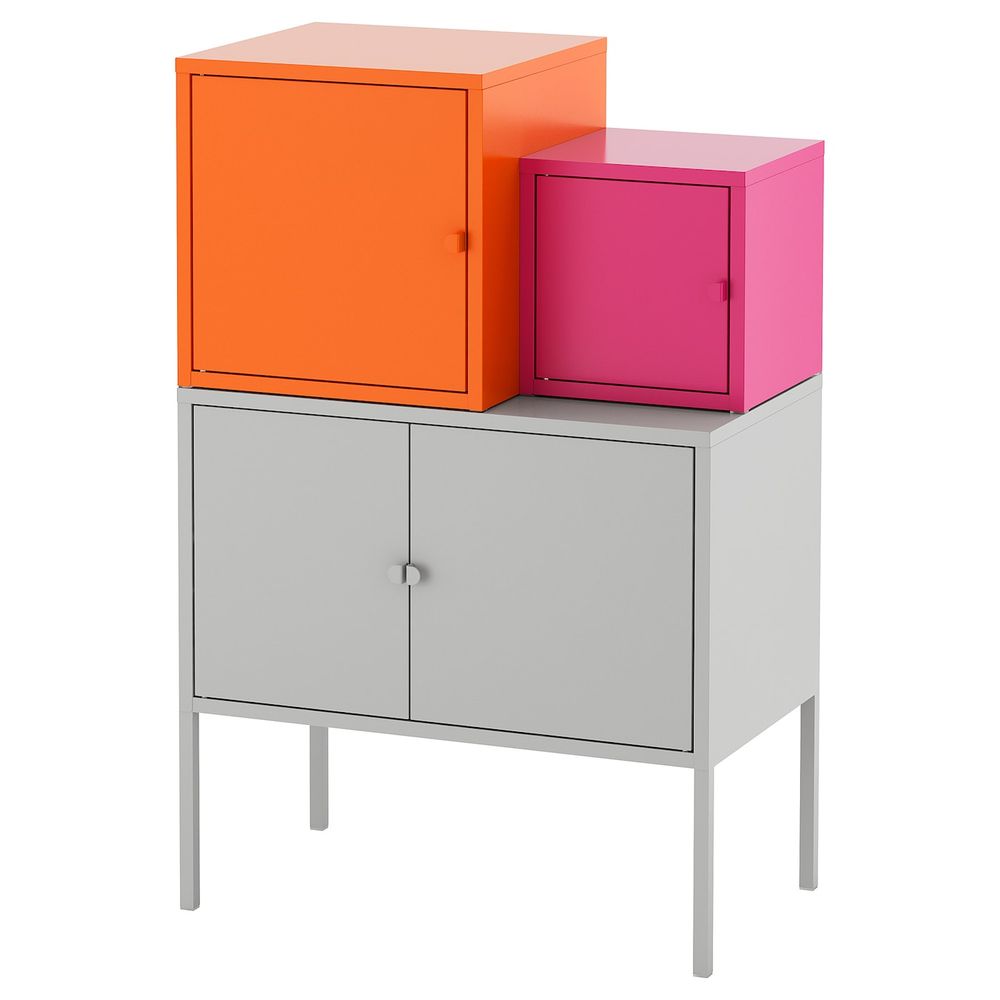 Комбинация для хранения, серый оранжевый/розовый 60x92 см IKEA ЛИКСГУЛЬТ 092.487.37 - фото 1
