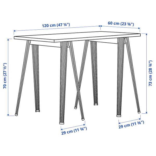 Письменный стол, черно-коричневый/темно-серый 120x60 см IKEA LAGKAPTEN ЛАГКАПТЕН / NÄRSPEL НЭРСПЕЛЬ 094.170.37 - схема-чертеж с размерами