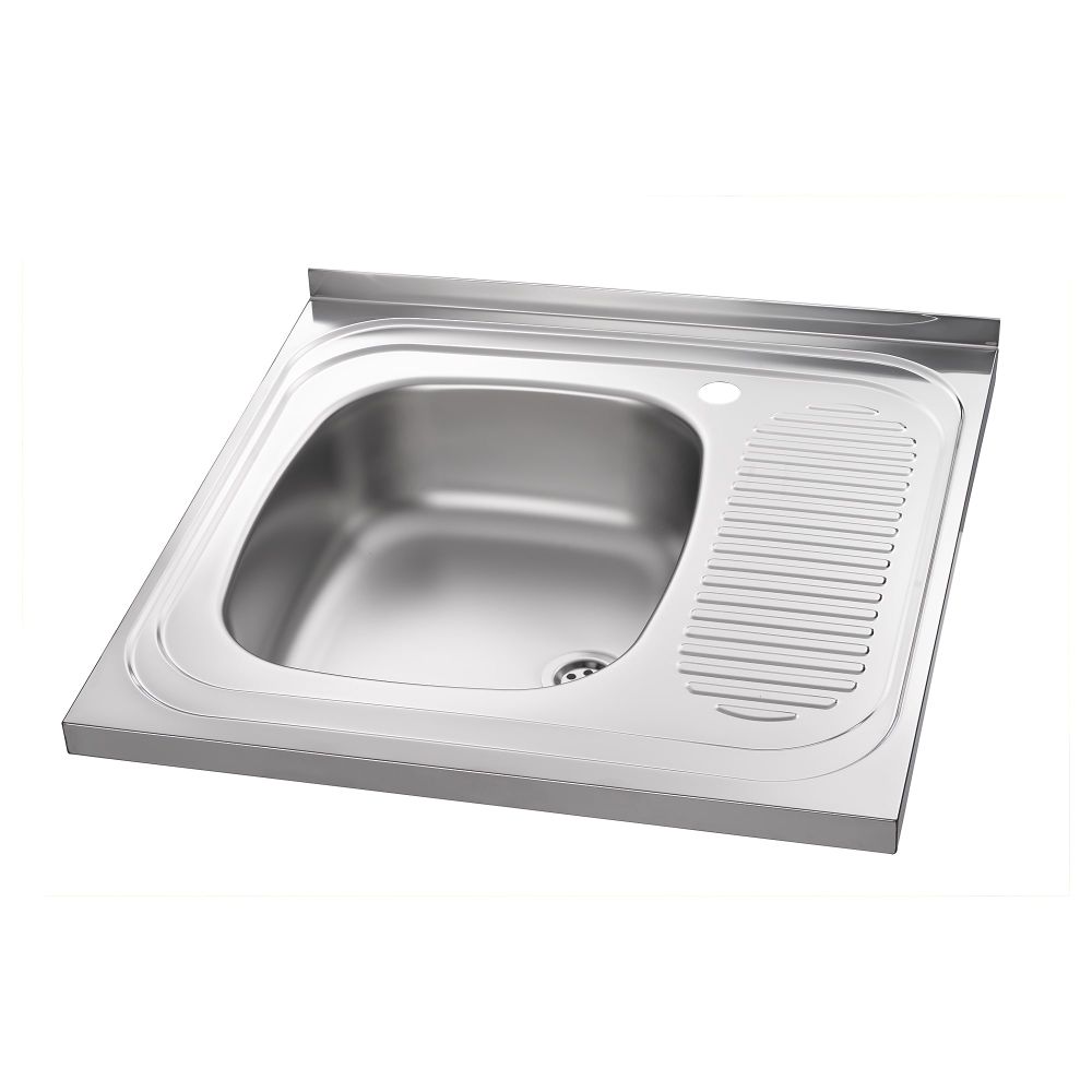 Мойка одинарная с крылом, лев ХЕННАН, нержавеющ сталь (60x60 см) - схема-чертеж с размерами