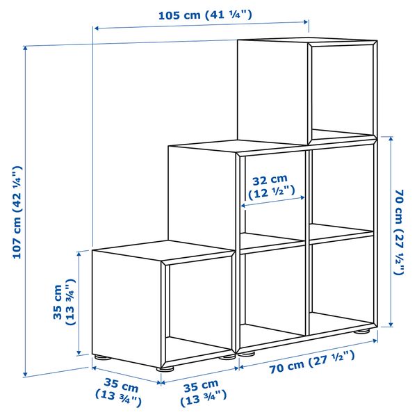 Комбинация шкафов с ножками, 105x35x107 см, белый, светло-серый IKEA EKET ЭКЕТ 691.908.56 - схема-чертеж с размерами